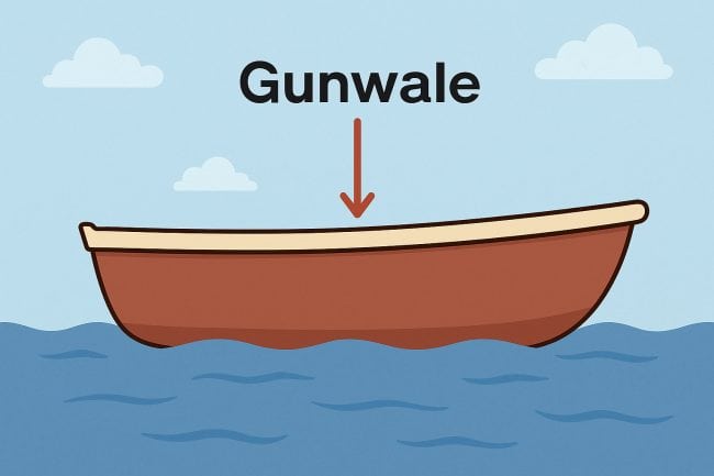 Side view of a boat with arrow pointing to the gunwale area