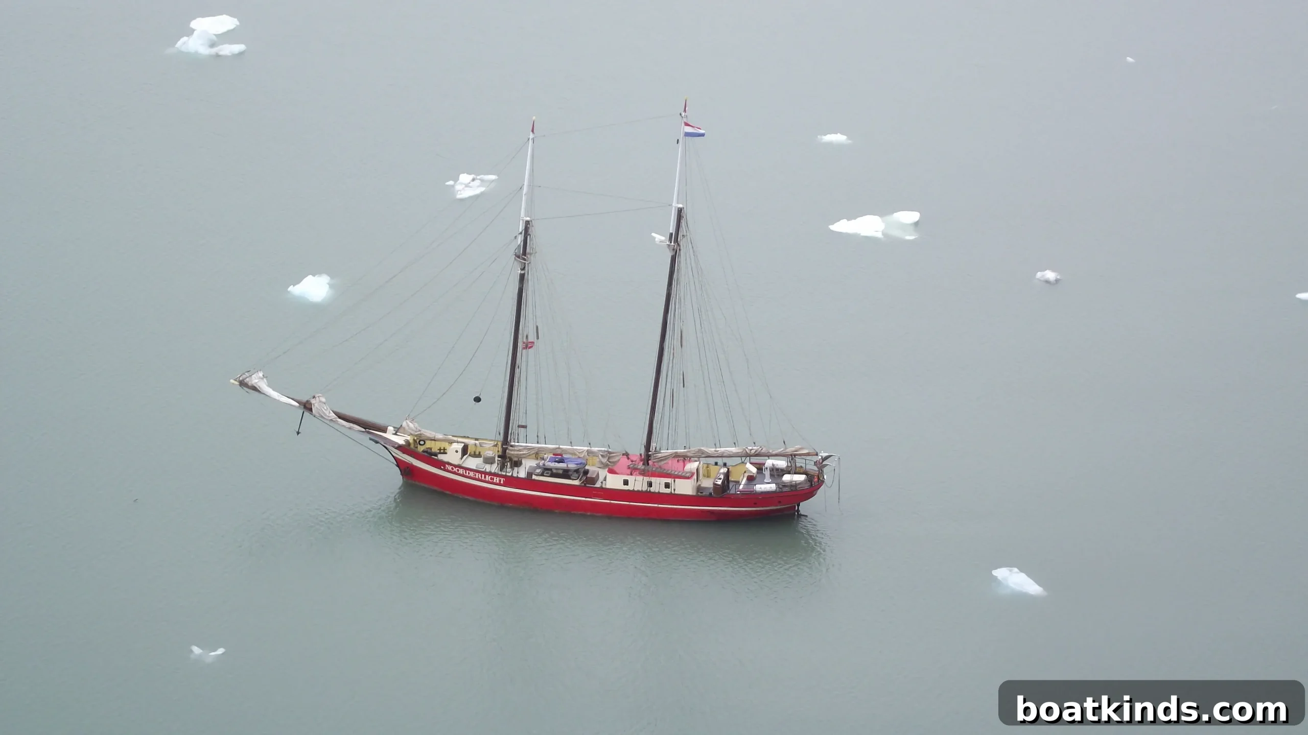 The Noorderlicht schooner under sail in Arctic waters