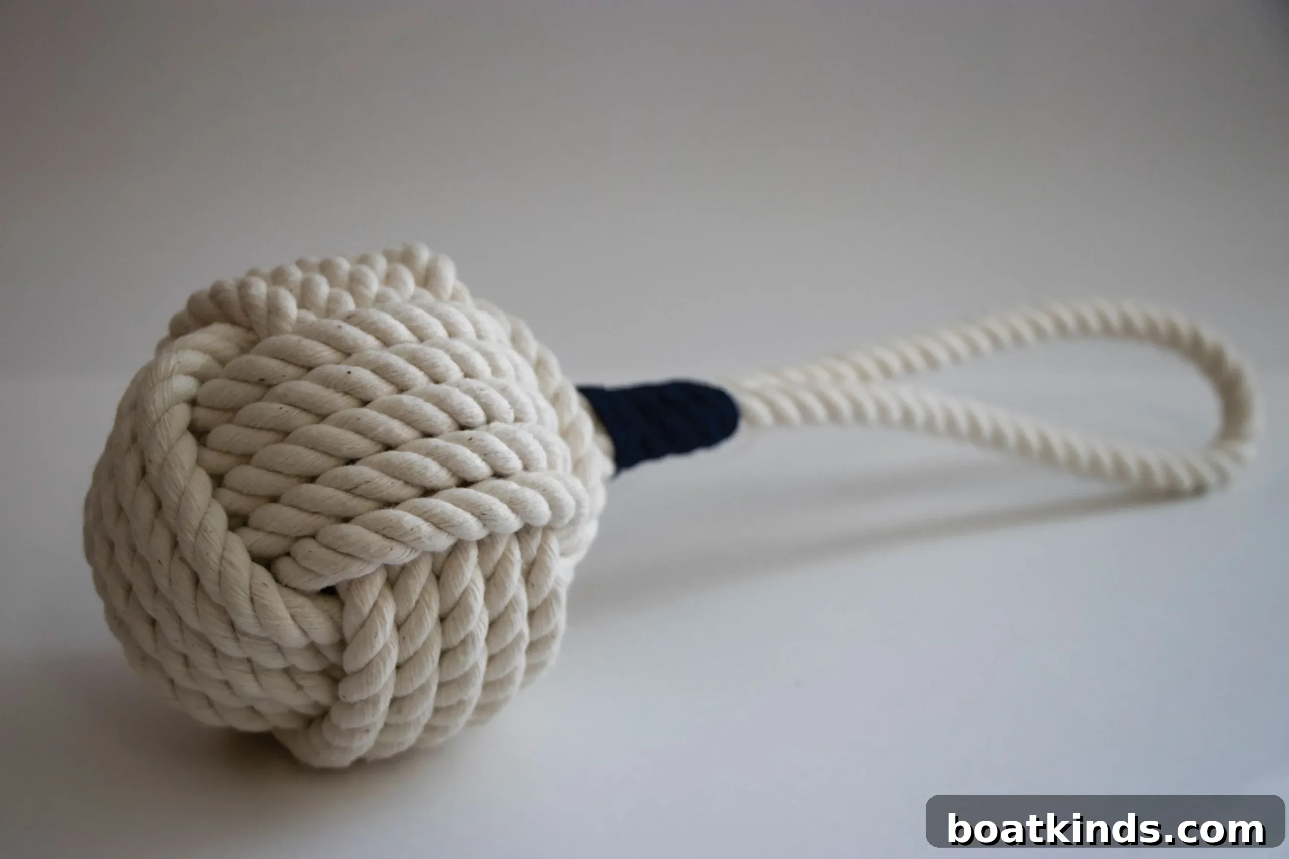 Monkey fist rope dog toy with long handle floating on water
