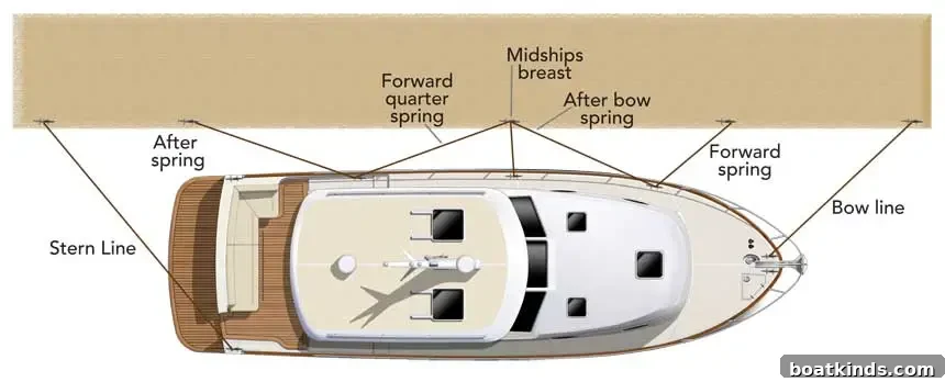 Dock lines and fenders in use