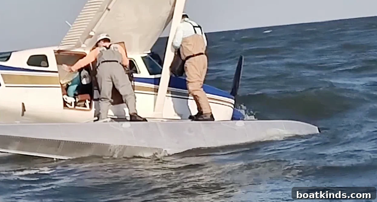 Charter Boat Rescues Plane Crash Survivors in Mississippi Sound 2 Fishing charter approaches seaplane in Mississippi Sound