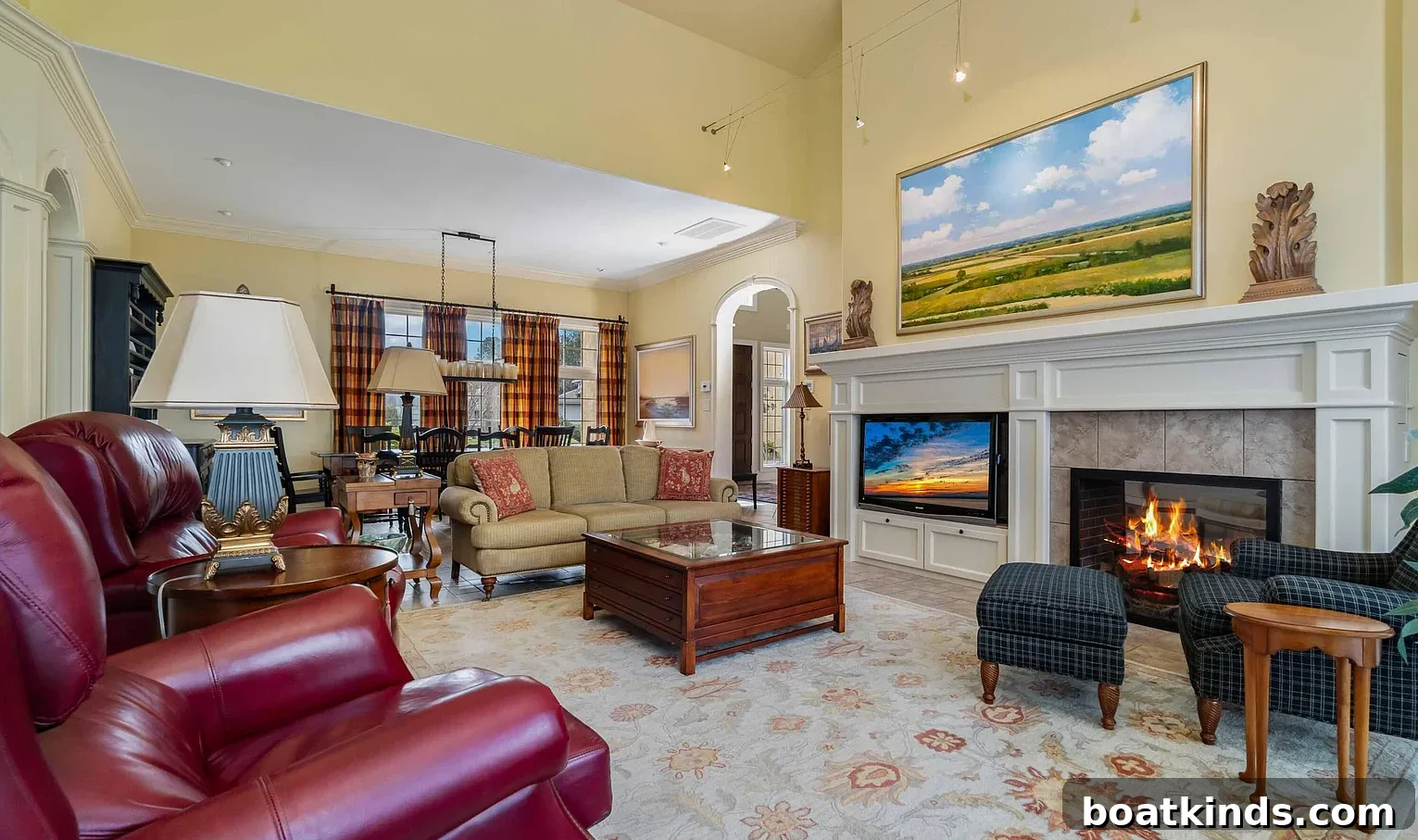 Grand gallery with vaulted ceiling and water views
