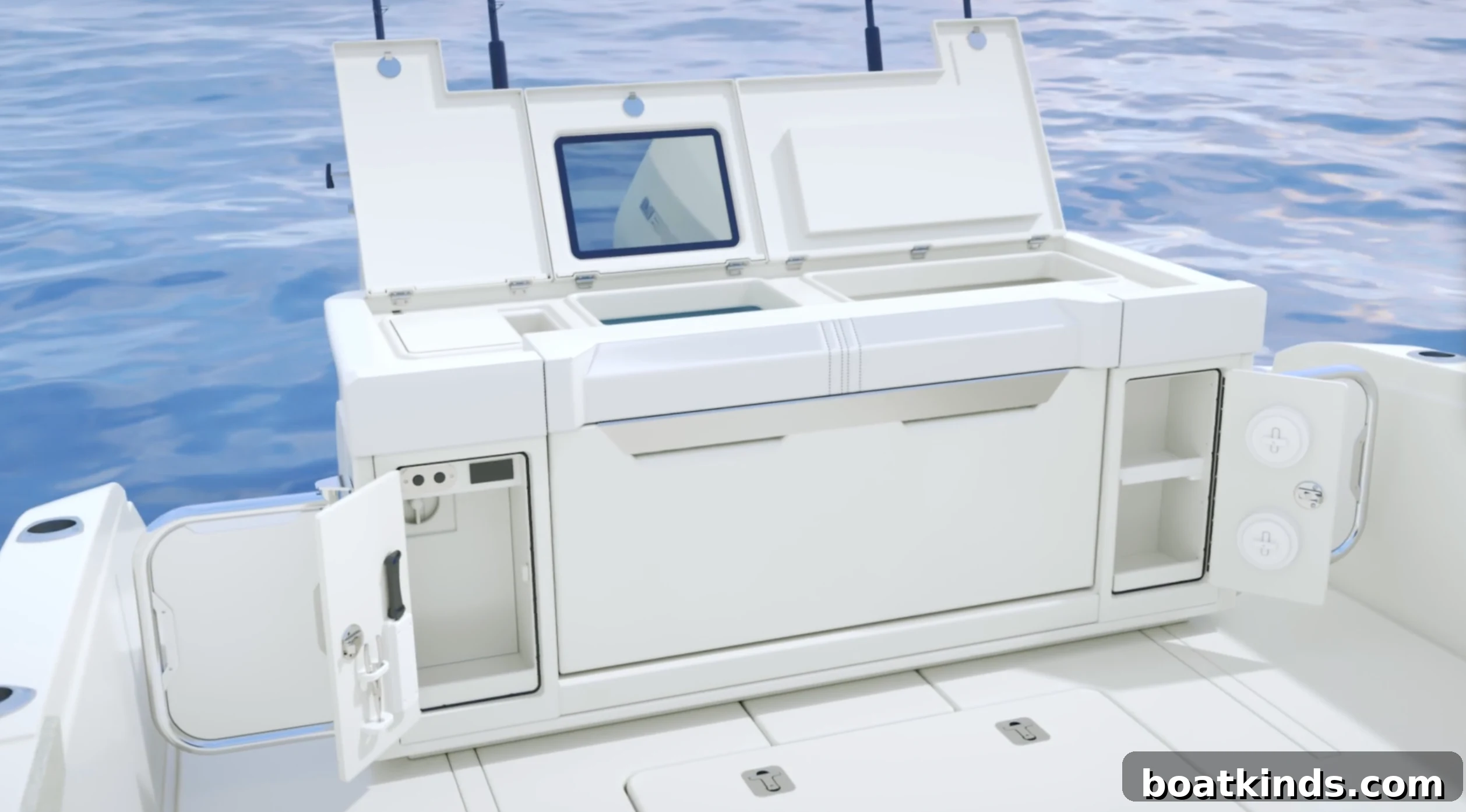 Tiara Yacht aft fishing module and rod storage