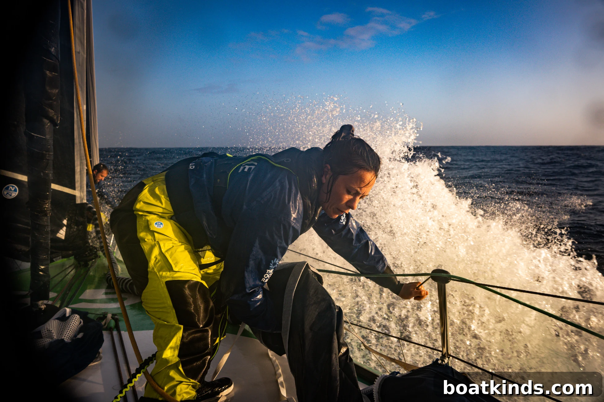 Close racing among IMOCA yachts near finish