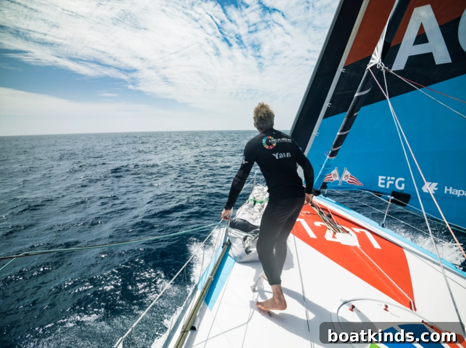 Celebration aboard Team Holcim-PRB after finishing