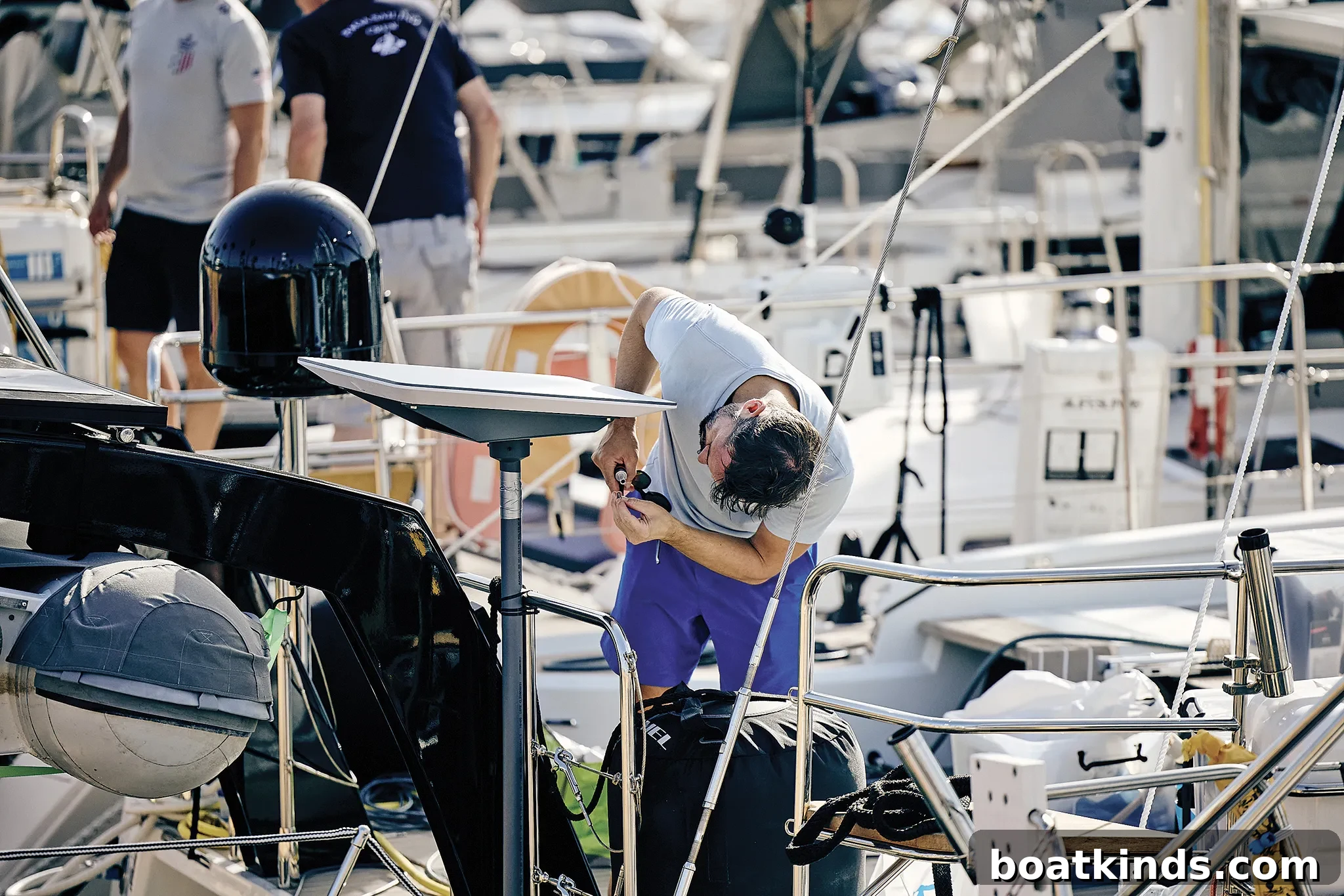 Starlink dish mounted on a sailboat