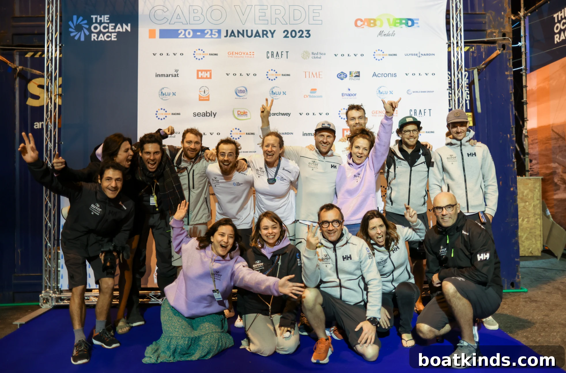 Race leaders celebrate on arrival