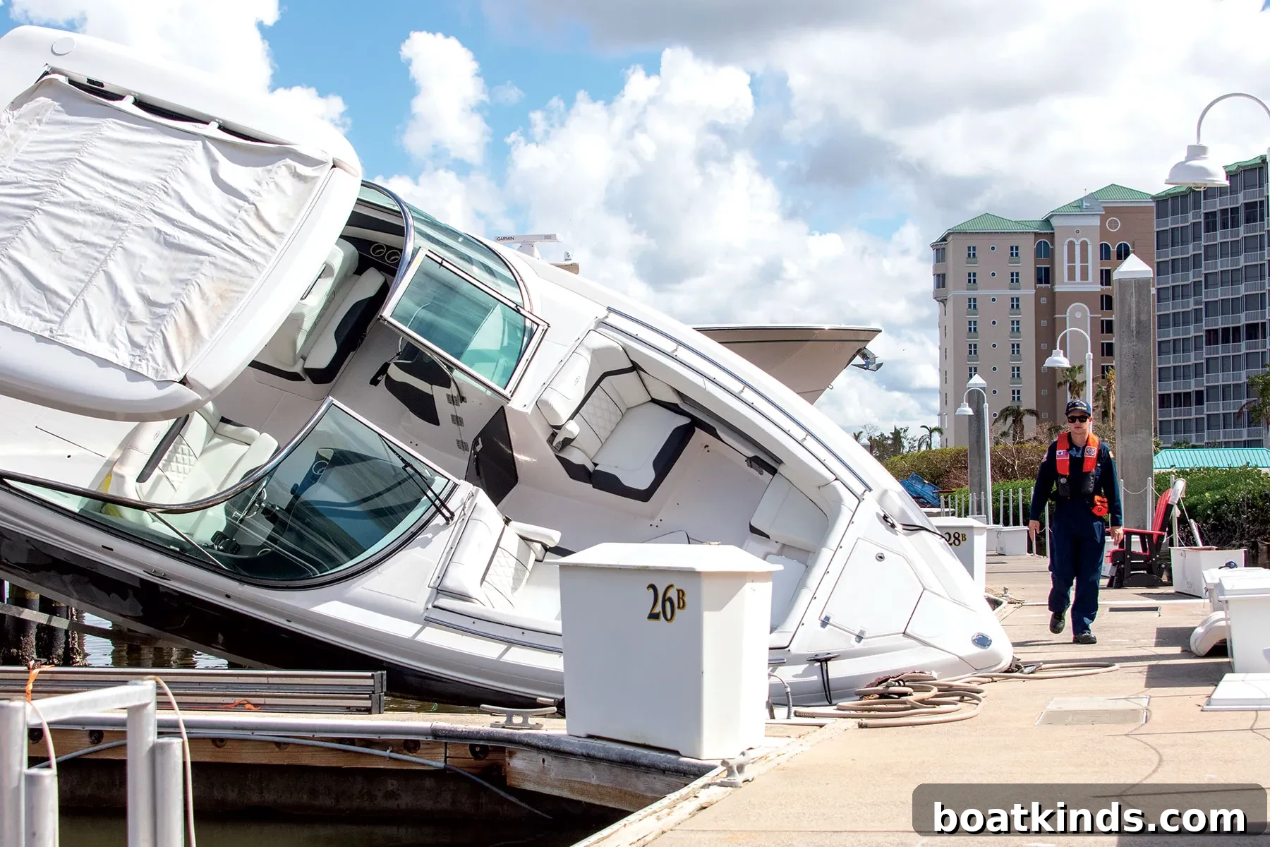 Boats in marina facing hurricane precautions