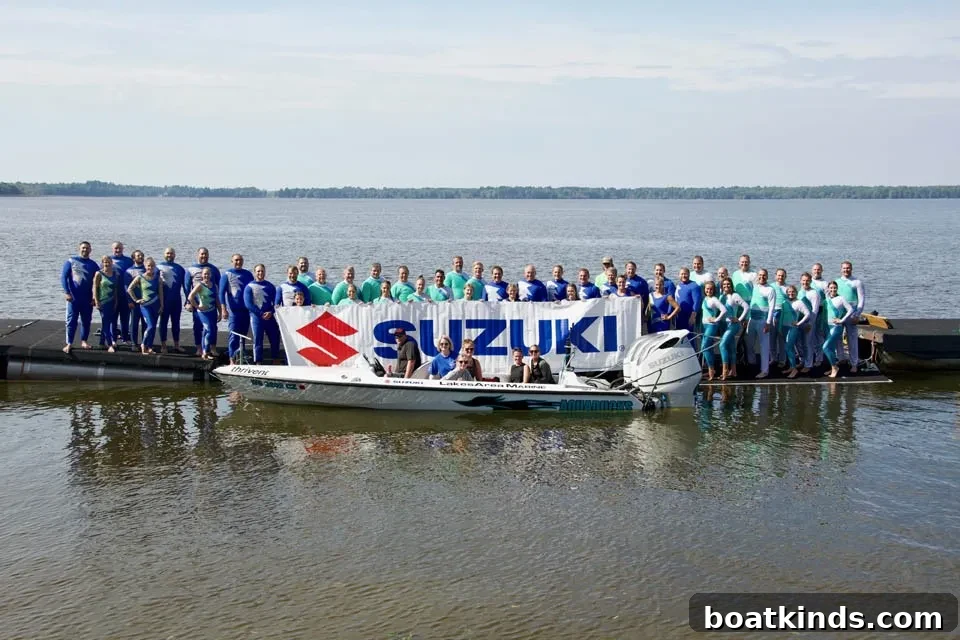 Suzuki Marine Propels Waterskiing World Record 2 Towboat pulling multiple waterskiers at the Big Pull event