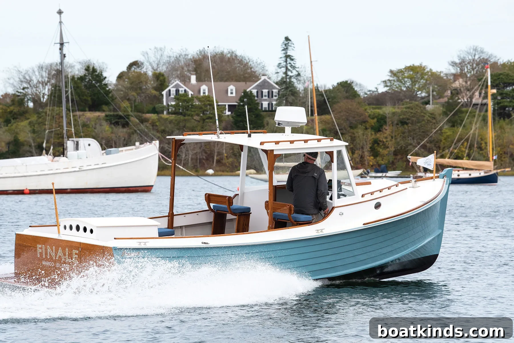 Crew working on a wooden boat