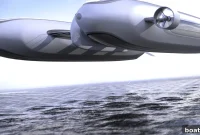 Futuristic Air Yacht Sails Sky and Sea