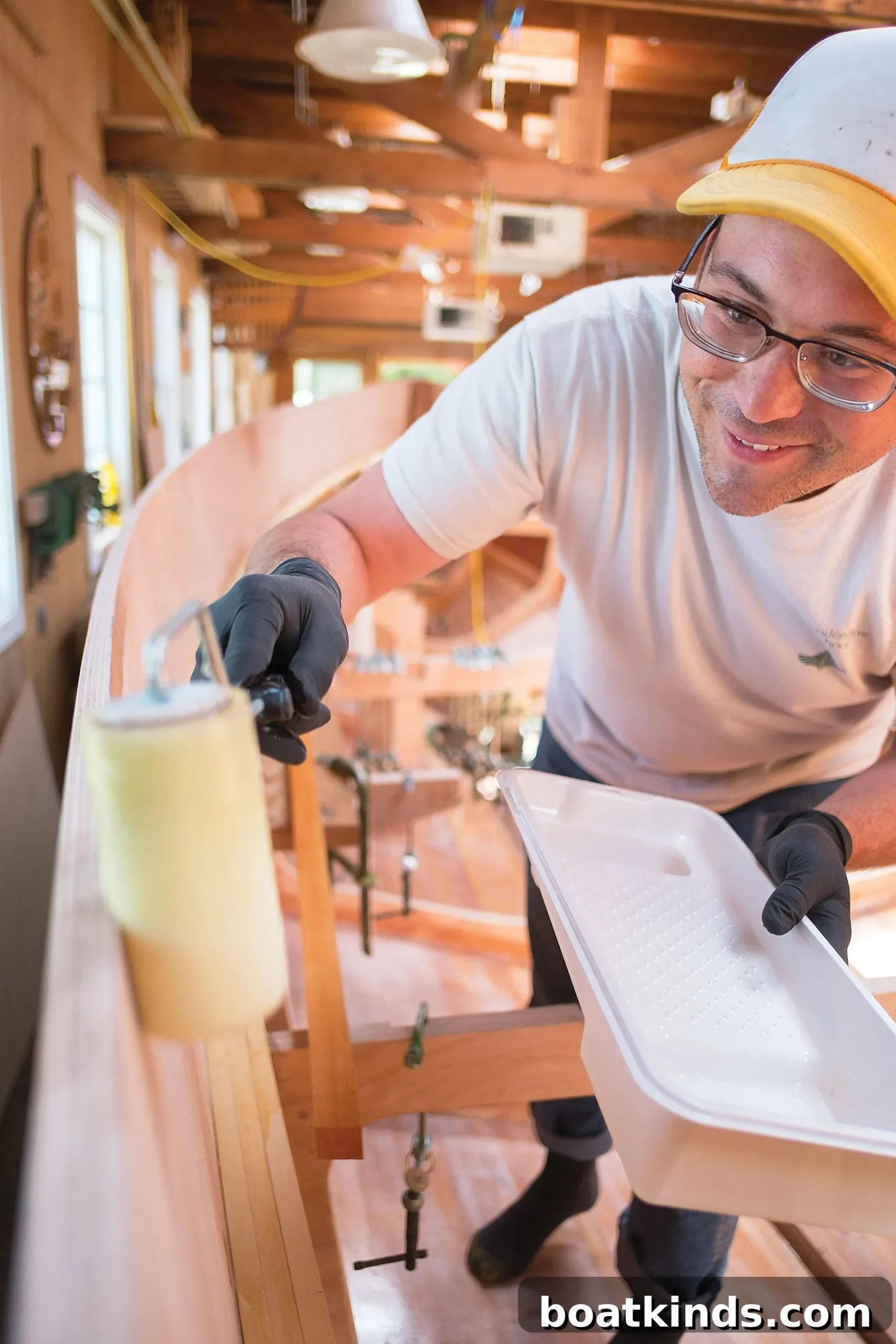 Students working in the boatbuilding shop at NWSWB