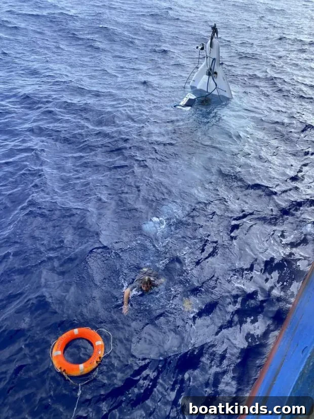 Boater being rescued at sea