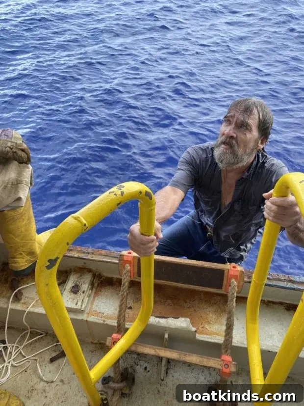 Rescue ladder on board a ship
