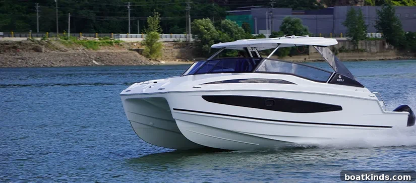 Aquila 32 catamaran at a dock