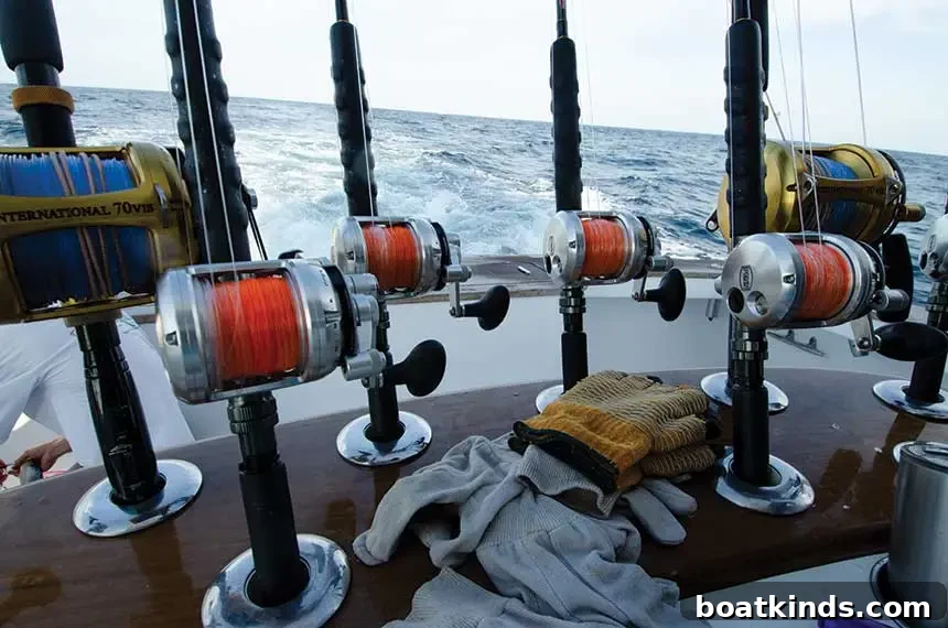 Angler fighting a white marlin in the spread