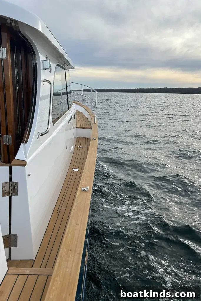 the sidedeck of a boat in the water