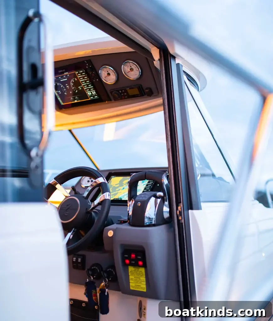 Sliding door at the helm of a boat