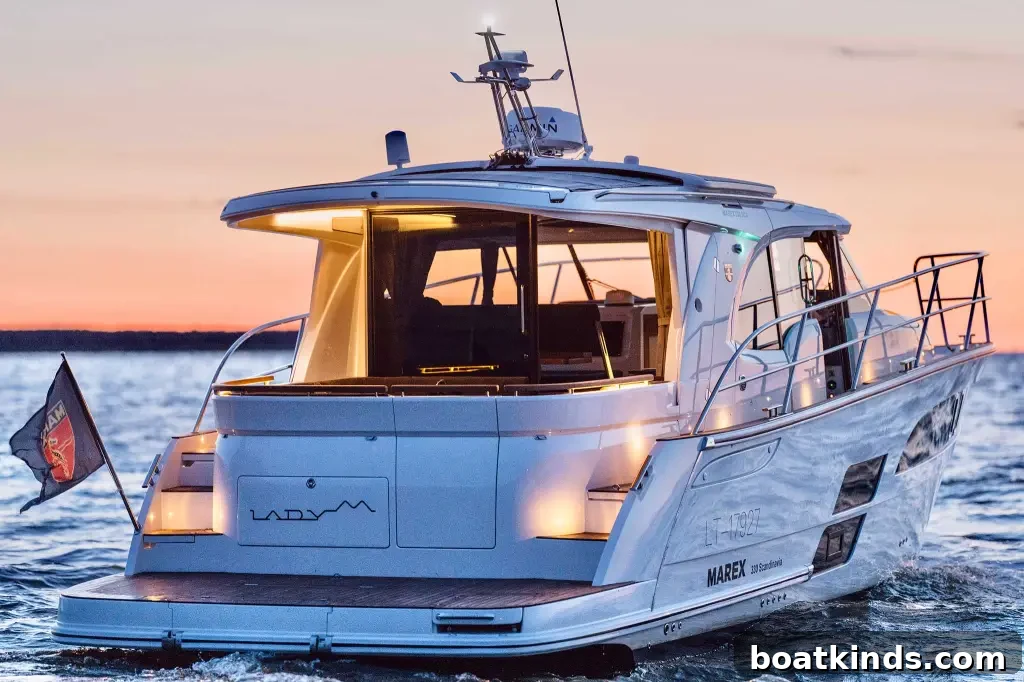 The stern end of a motor boat showing the platform
