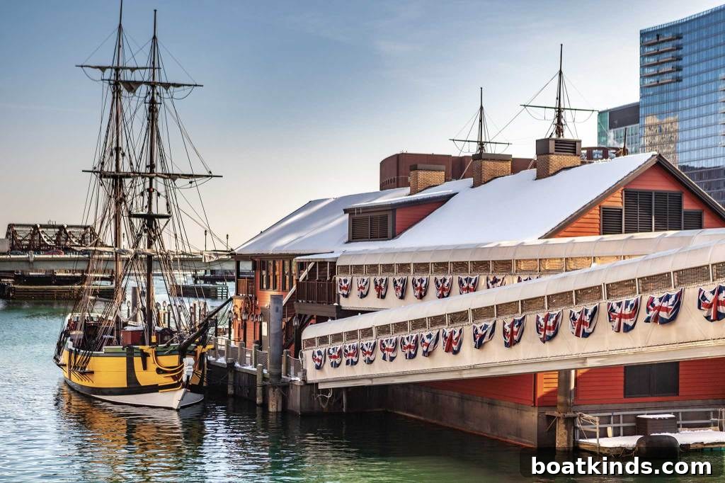 Boston Tea Party ship in the harbor in Boston