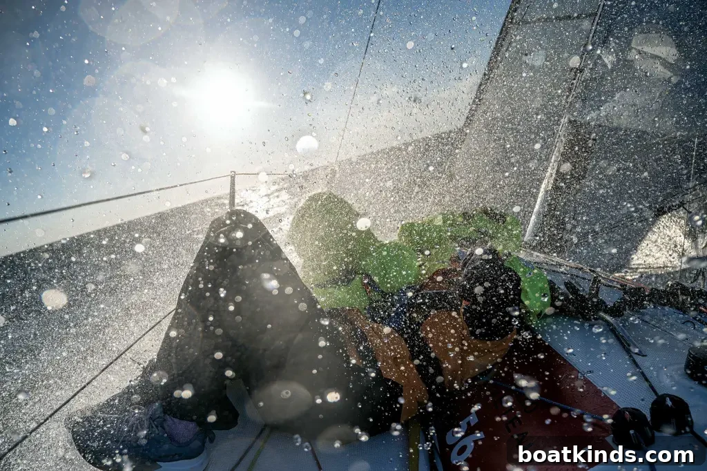 Next-Generation Offshore Racing Boats: Design and Build 5 spray into the sunshine with blurred figures on a boat.